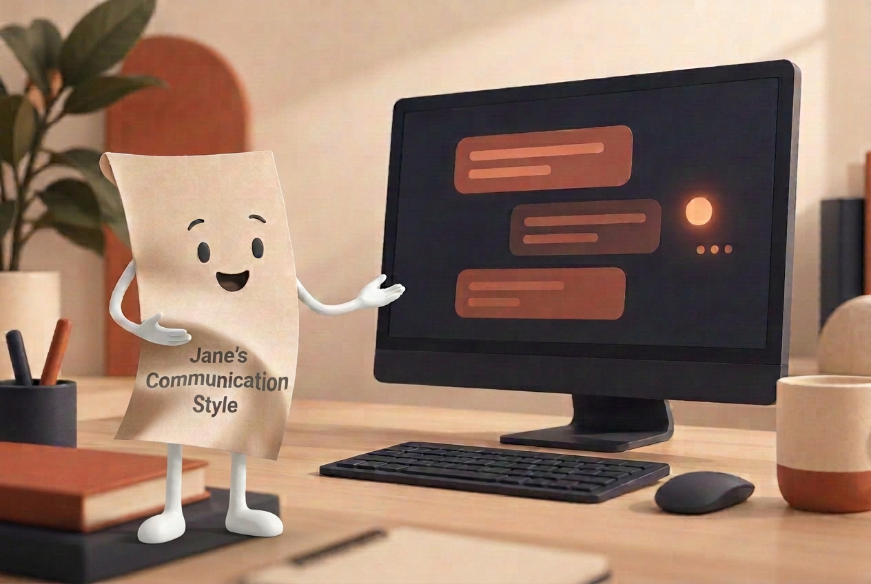 The living paper coach briefing an AI assistant on a monitor