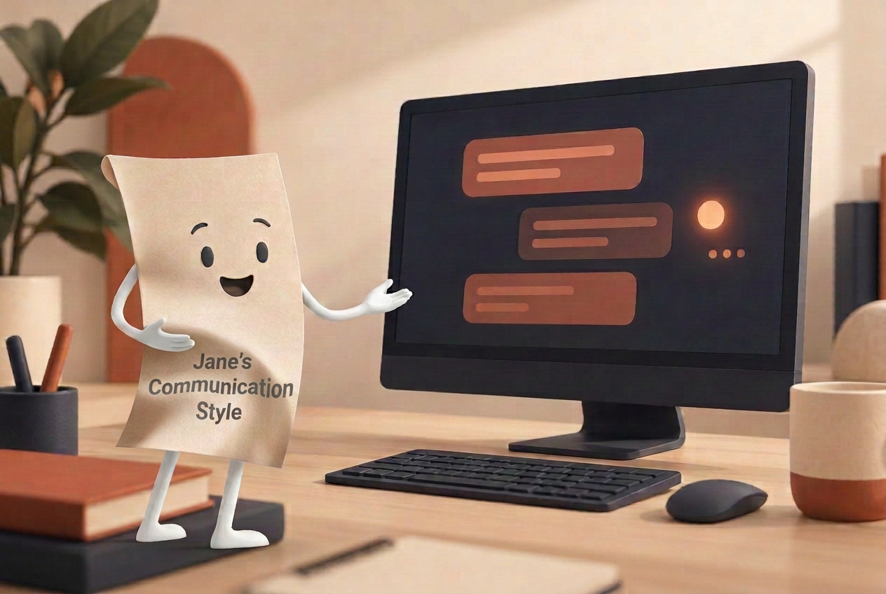The living paper coach briefing an AI assistant on a monitor